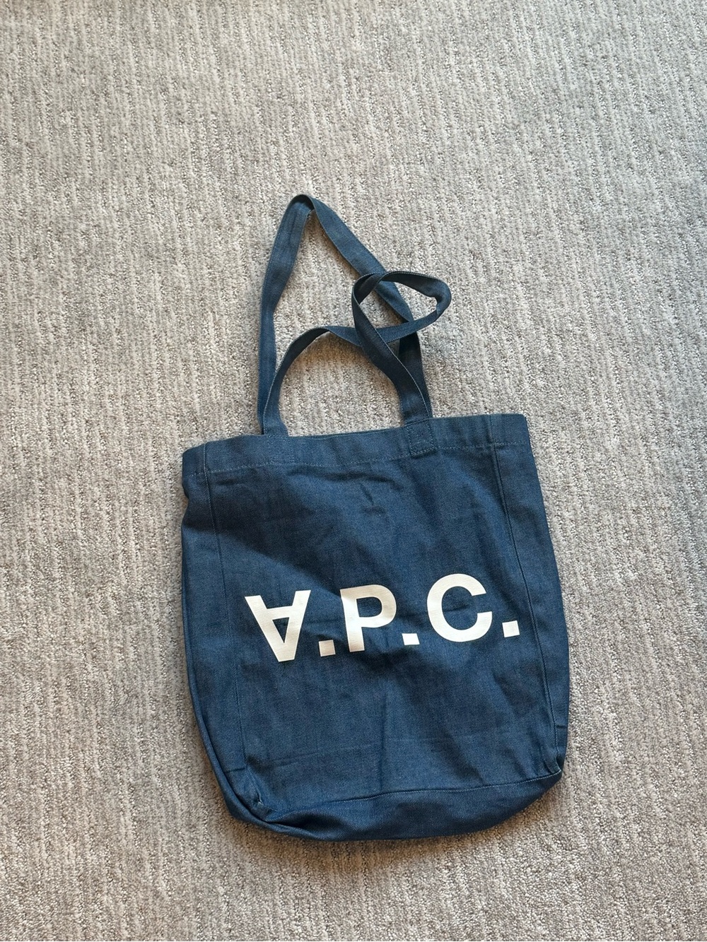 A.P.C. Navy Canvas Messenger Tote with White Logo